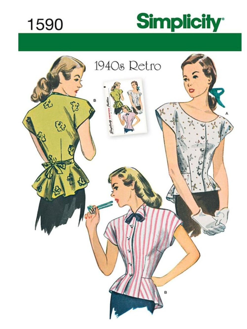 Simplicity Creative Patterns 1590 Misses' 1940's Retro Blouse, H5 (6-8-10-12-14)
